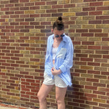 Blue Ditsy Pocket Stripe Button Down