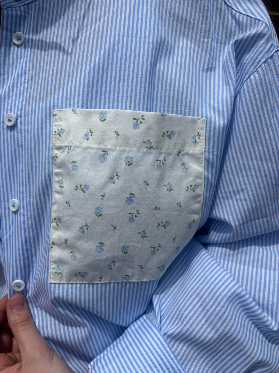 Blue Ditsy Pocket Stripe Button Down