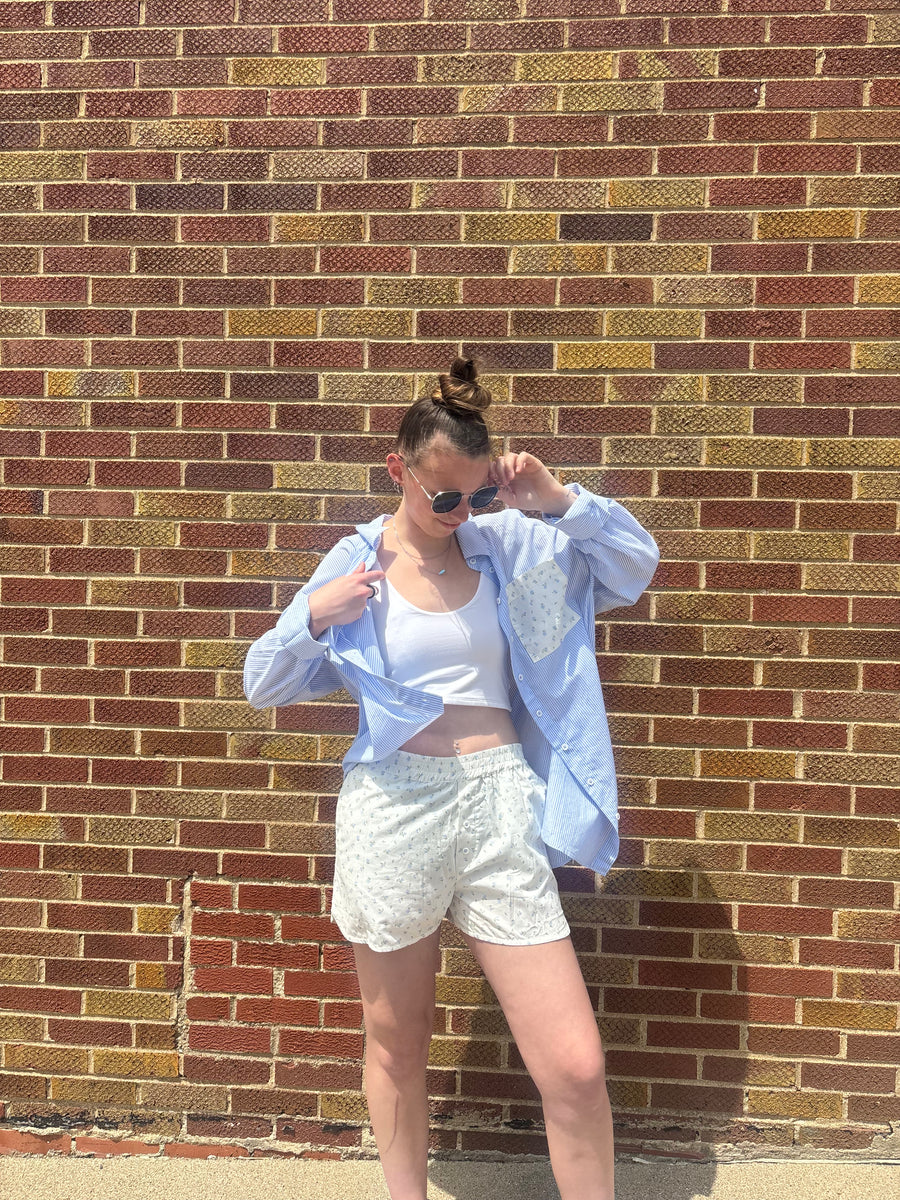Blue Ditsy Pocket Stripe Button Down