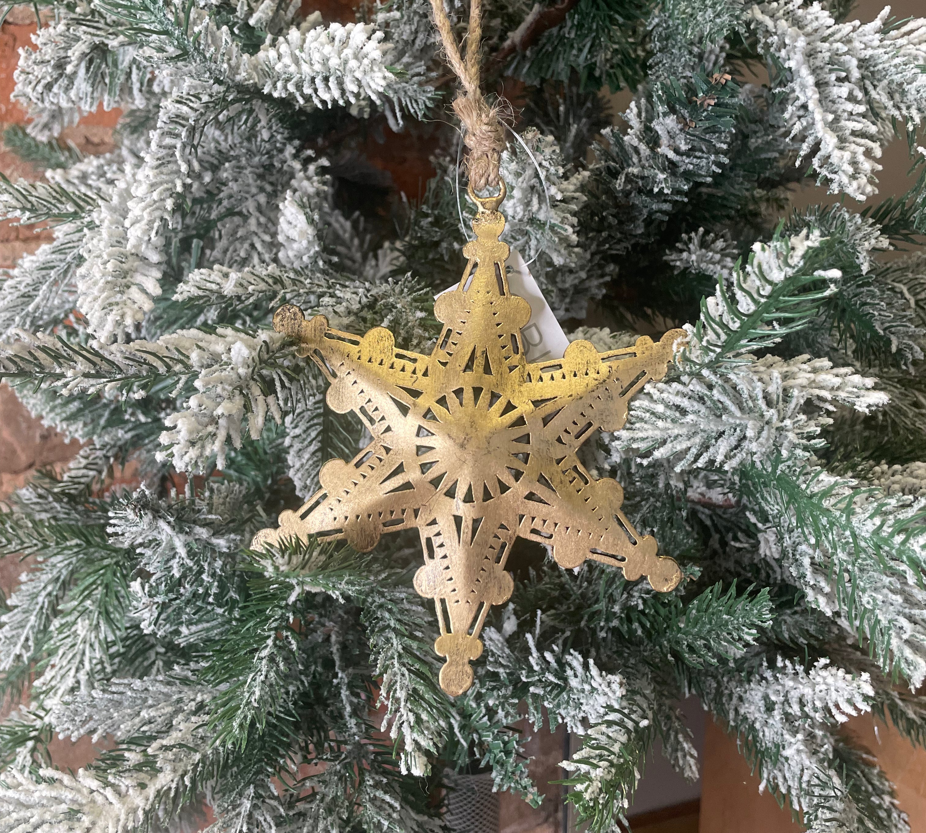 Brush Gold Metal Cutout Snowflake Orn 12”