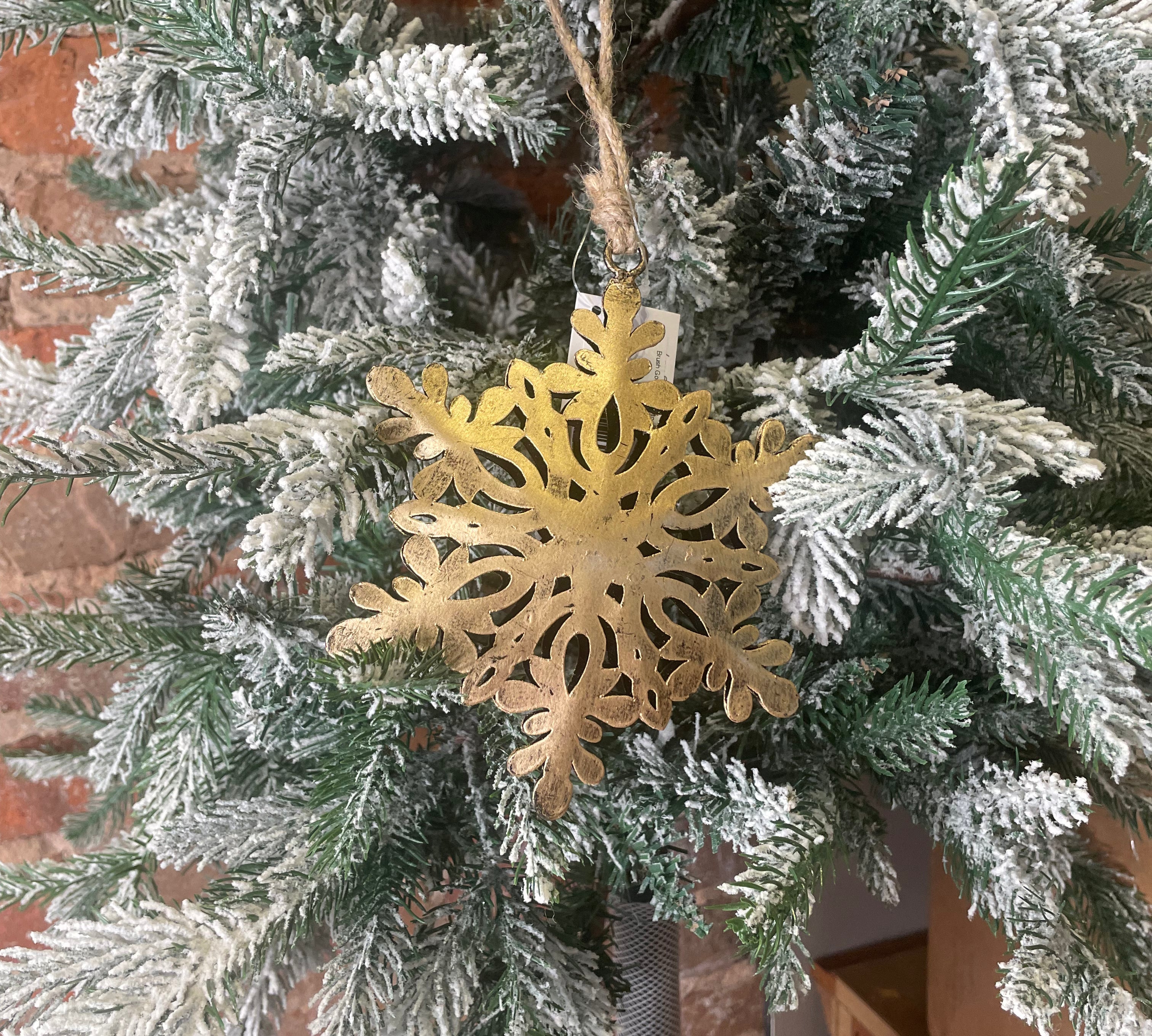 Brush Gold Metal Cutout Snowflake Orn 12”