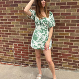 Smocked Puff Sleeve Green Floral Romper
