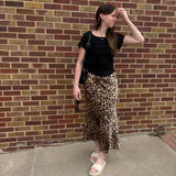 Leopard Satin Maxi Skirt