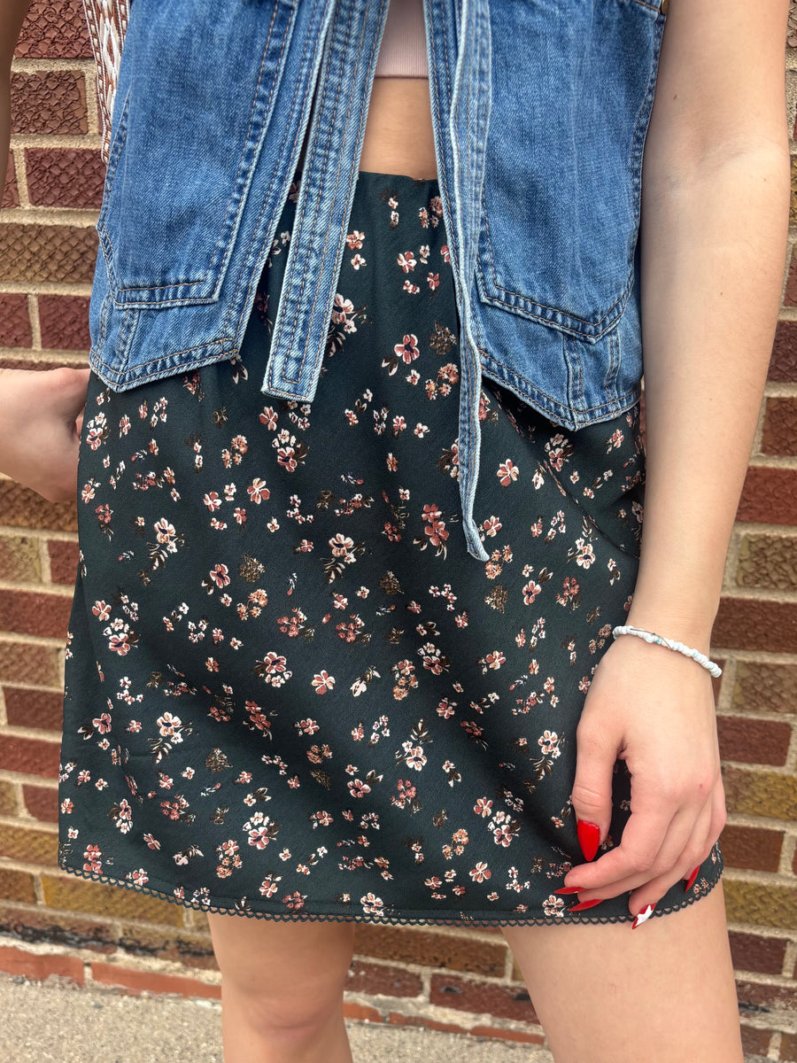 Forest Green Floral Skirt