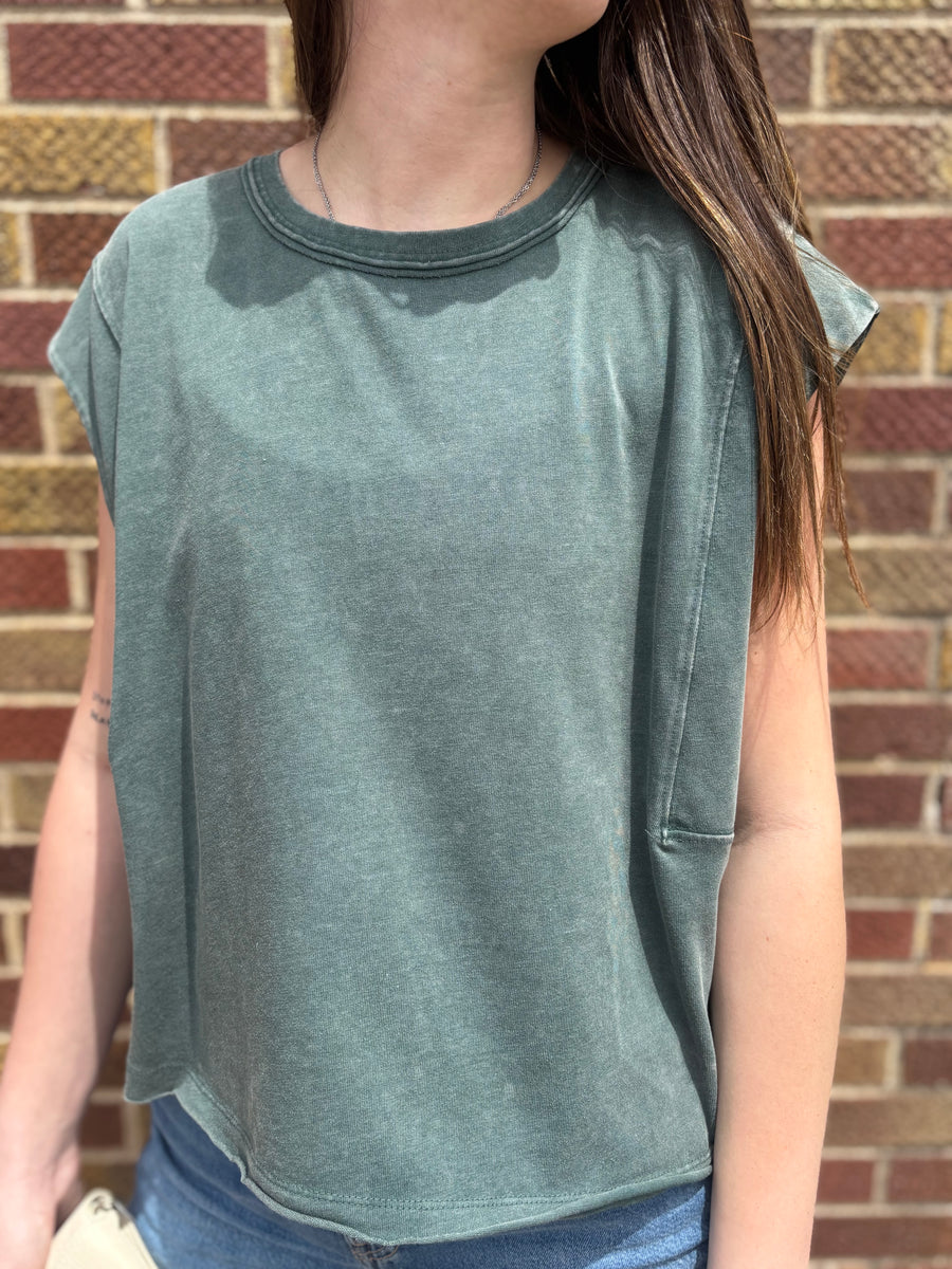 Mineral Washed Cropped Sleeveless Tank