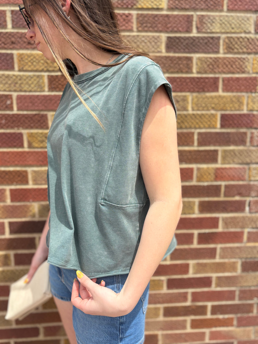 Mineral Washed Cropped Sleeveless Tank