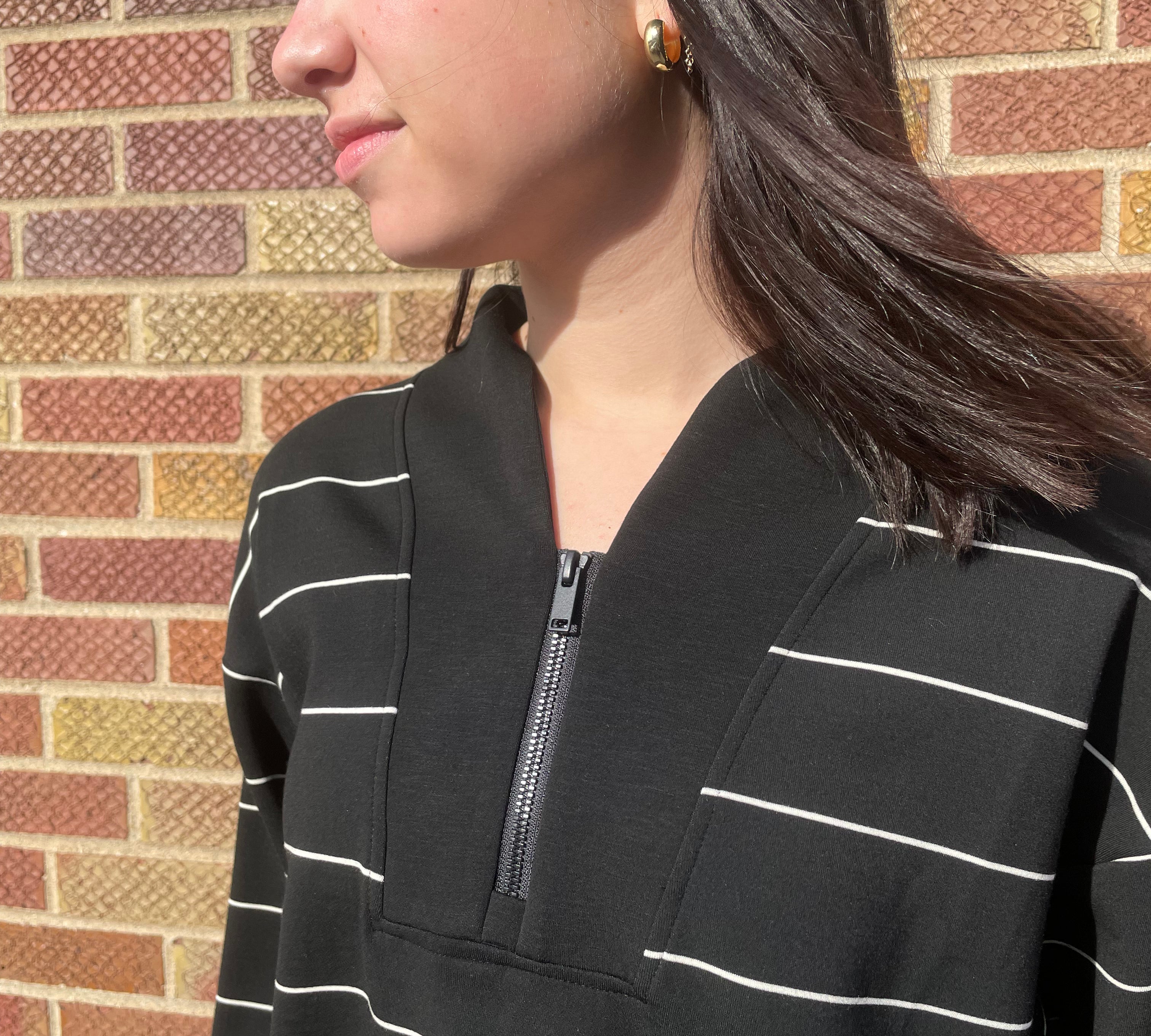 Modal Scuba Stripe V Neck Jacket