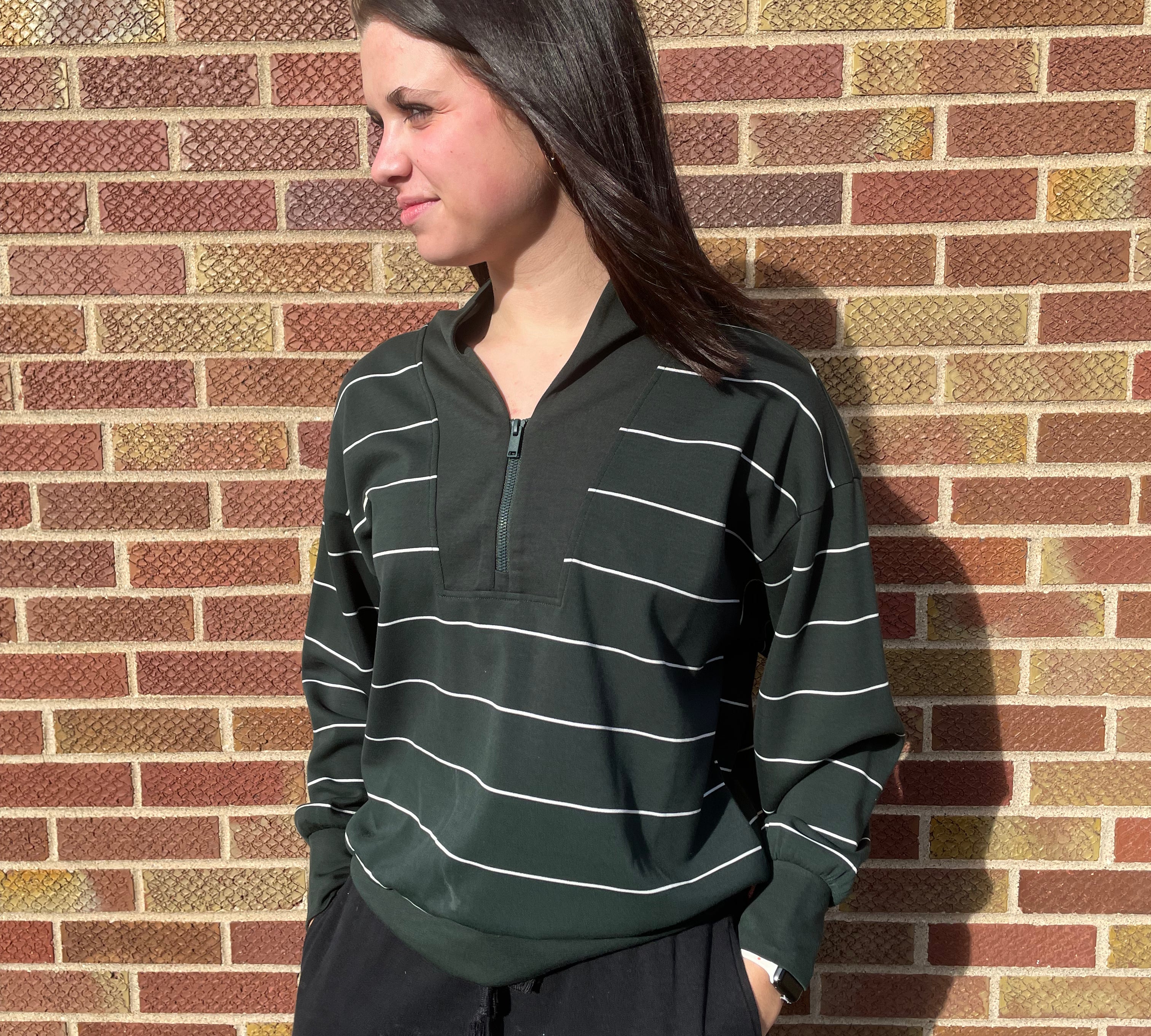 Modal Scuba Stripe V Neck Jacket