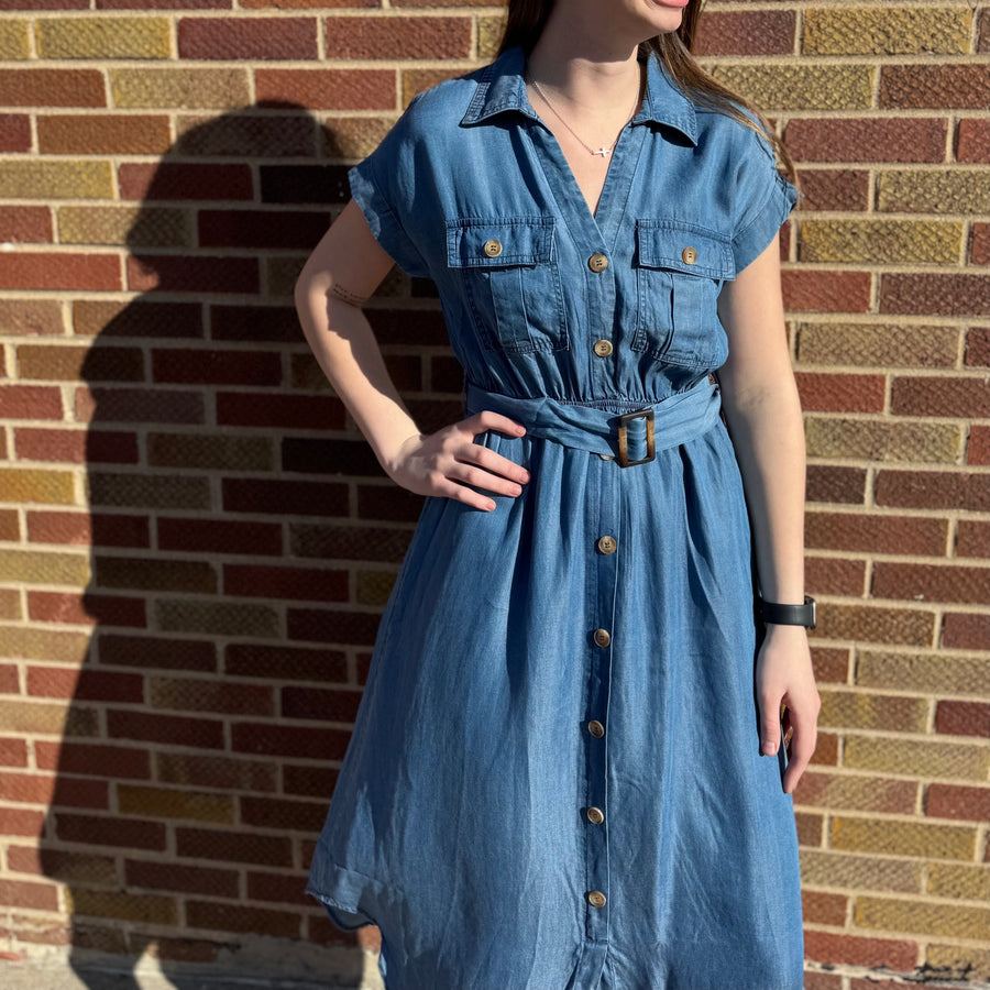 Chambray Button Down Midi Dress