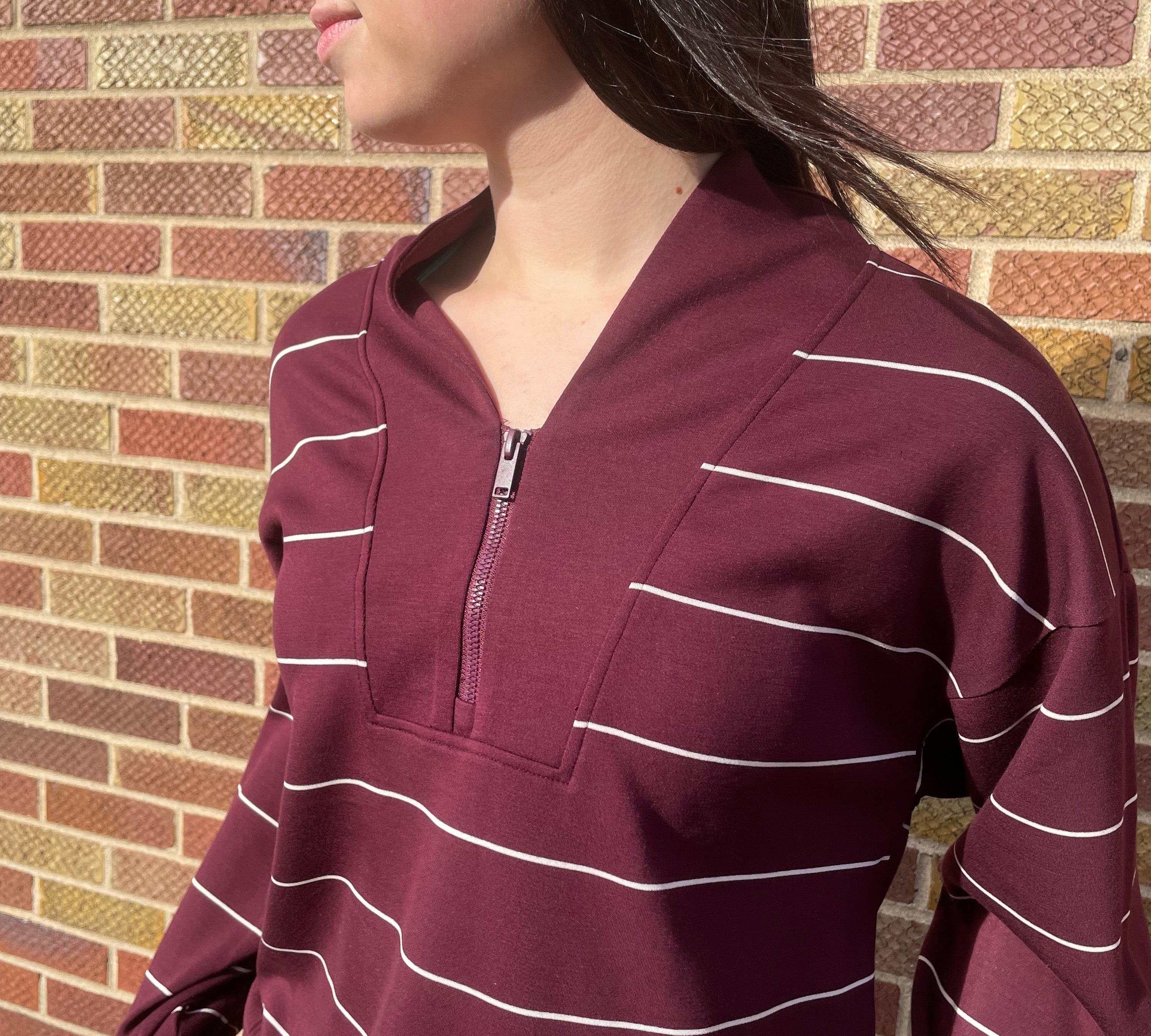 Modal Scuba Stripe V Neck Jacket