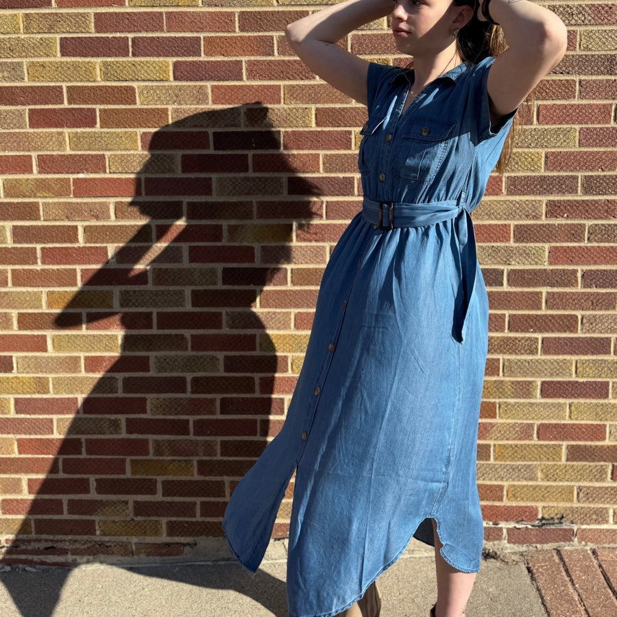 Chambray Button Down Midi Dress