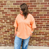 Stripe Short Sleeve V Stitch Top