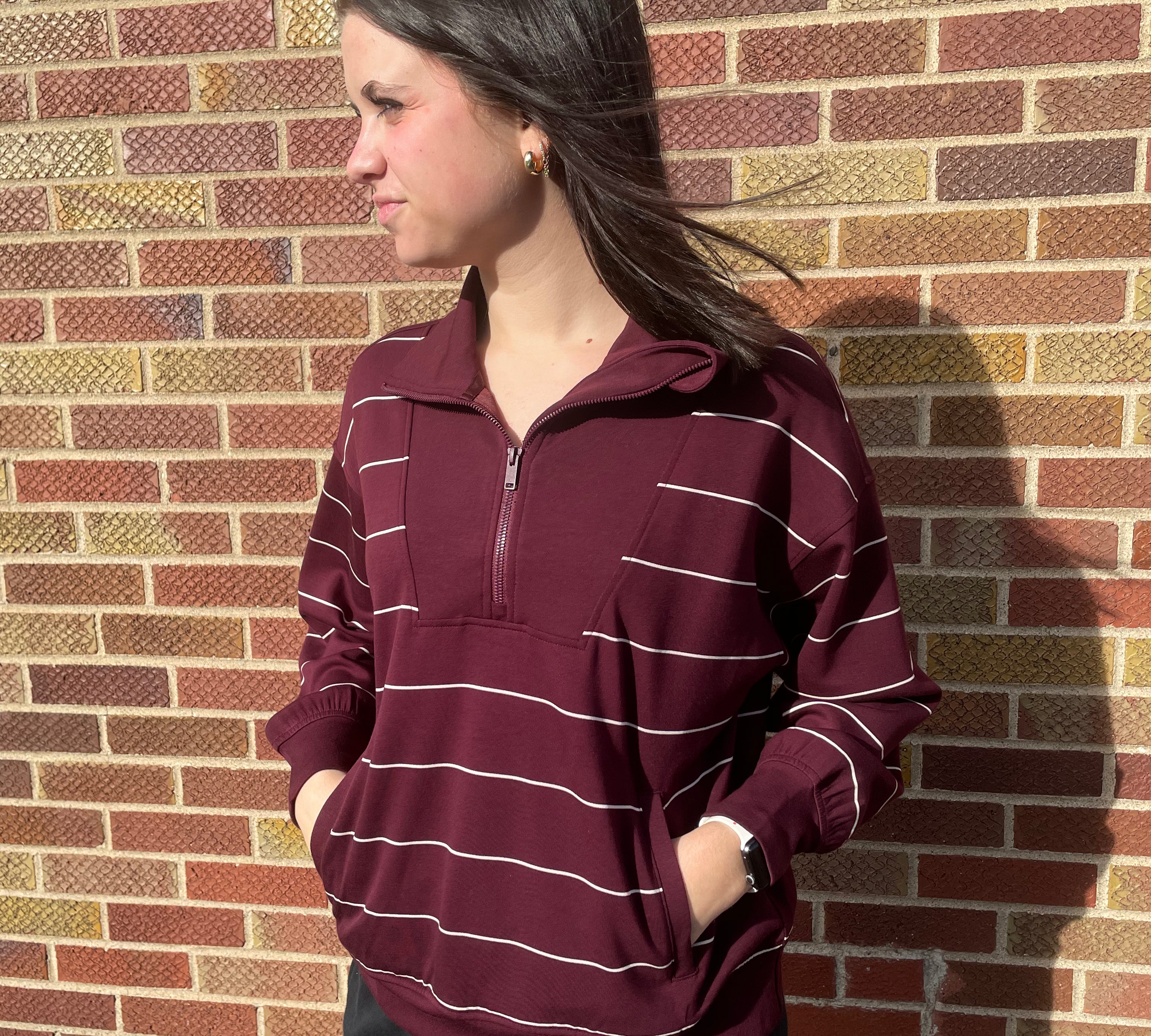 Stripe Modal Quarter Zip Pullover