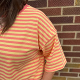 Stripe Short Sleeve V Stitch Top