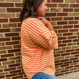 Stripe Short Sleeve V Stitch Top