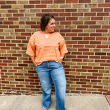 Stripe Short Sleeve V Stitch Top