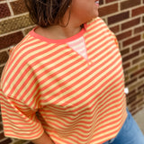 Stripe Short Sleeve V Stitch Top