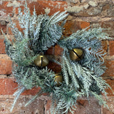 Flocked Mixed Pine w/ 3 Gold Bells Ring 15.5"