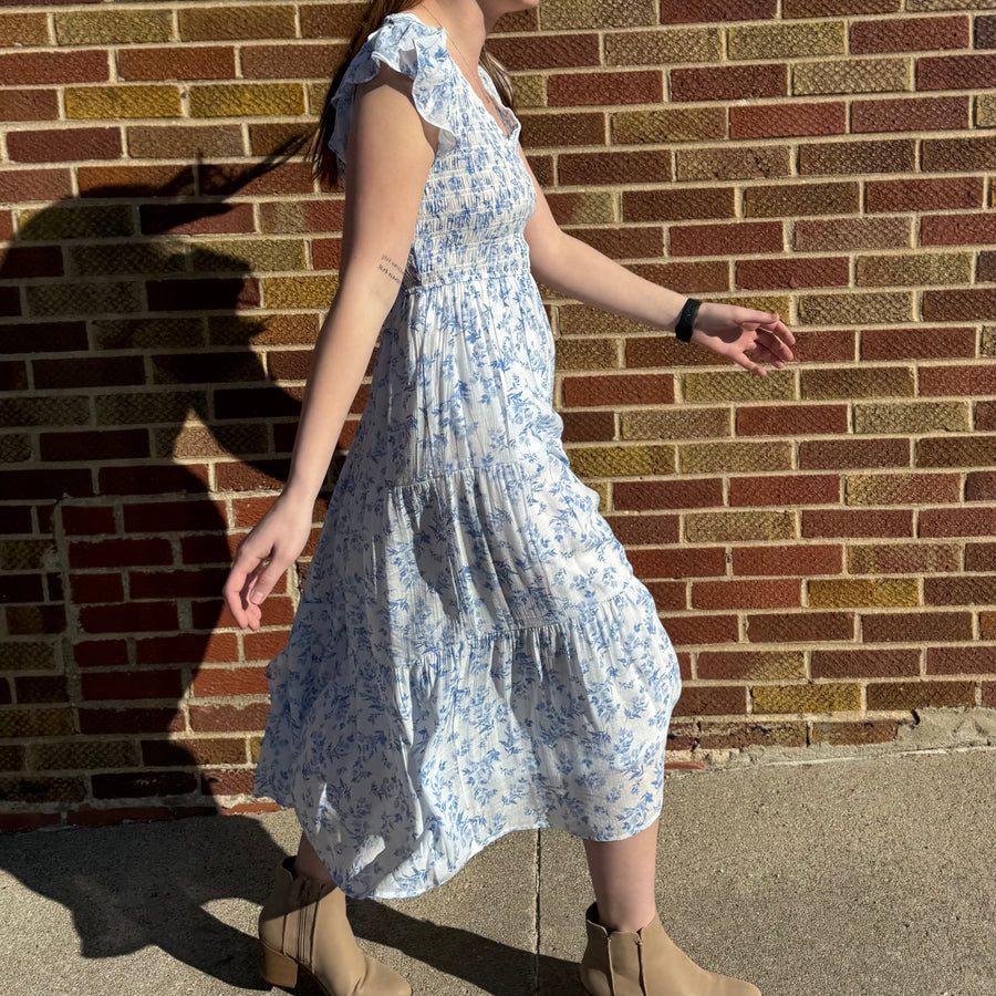 Floral Vneck Smocked Midi Dress