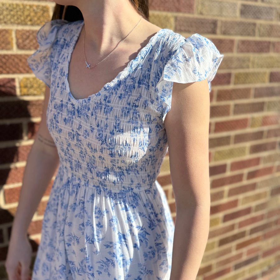 Floral Vneck Smocked Midi Dress