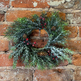 Snowy Mixed Pine w/Red Berry Ring 14.5"