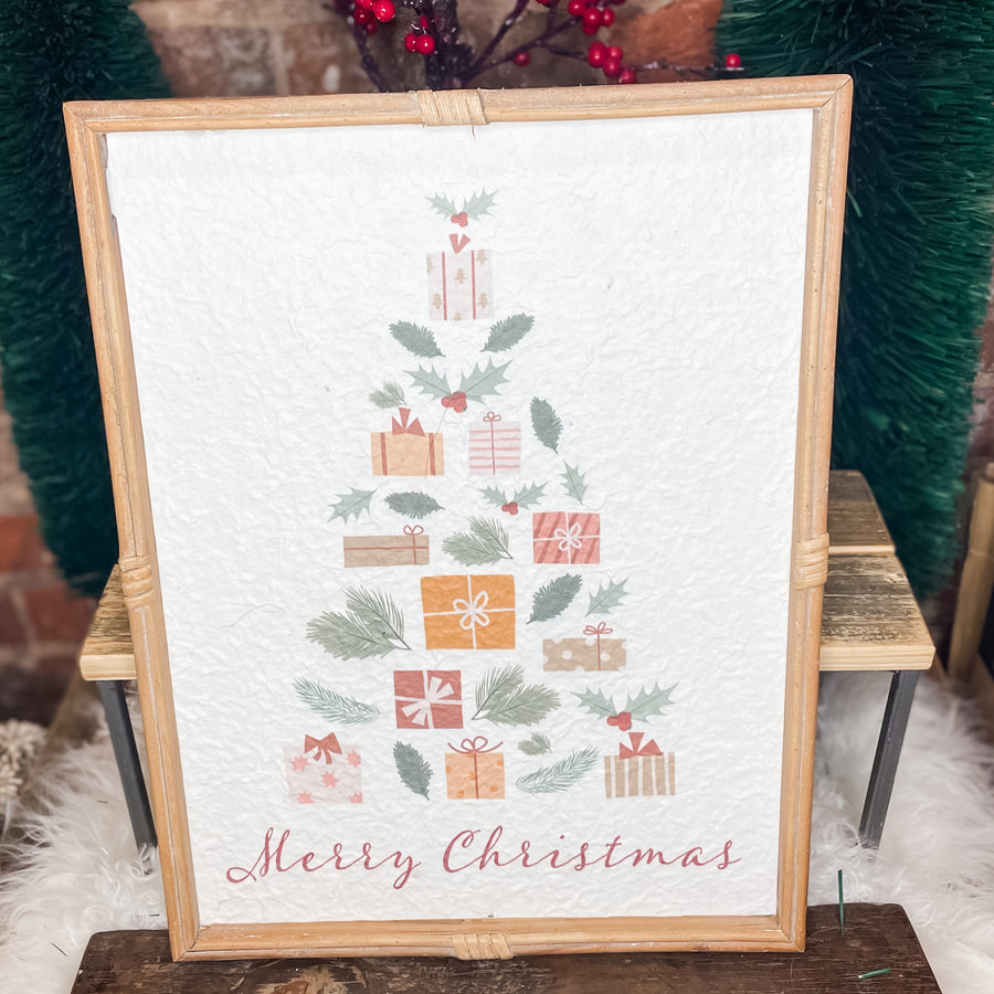 Merry Christmas Tree  & Joy Ornament Wall Decor 12.5x16.5”
