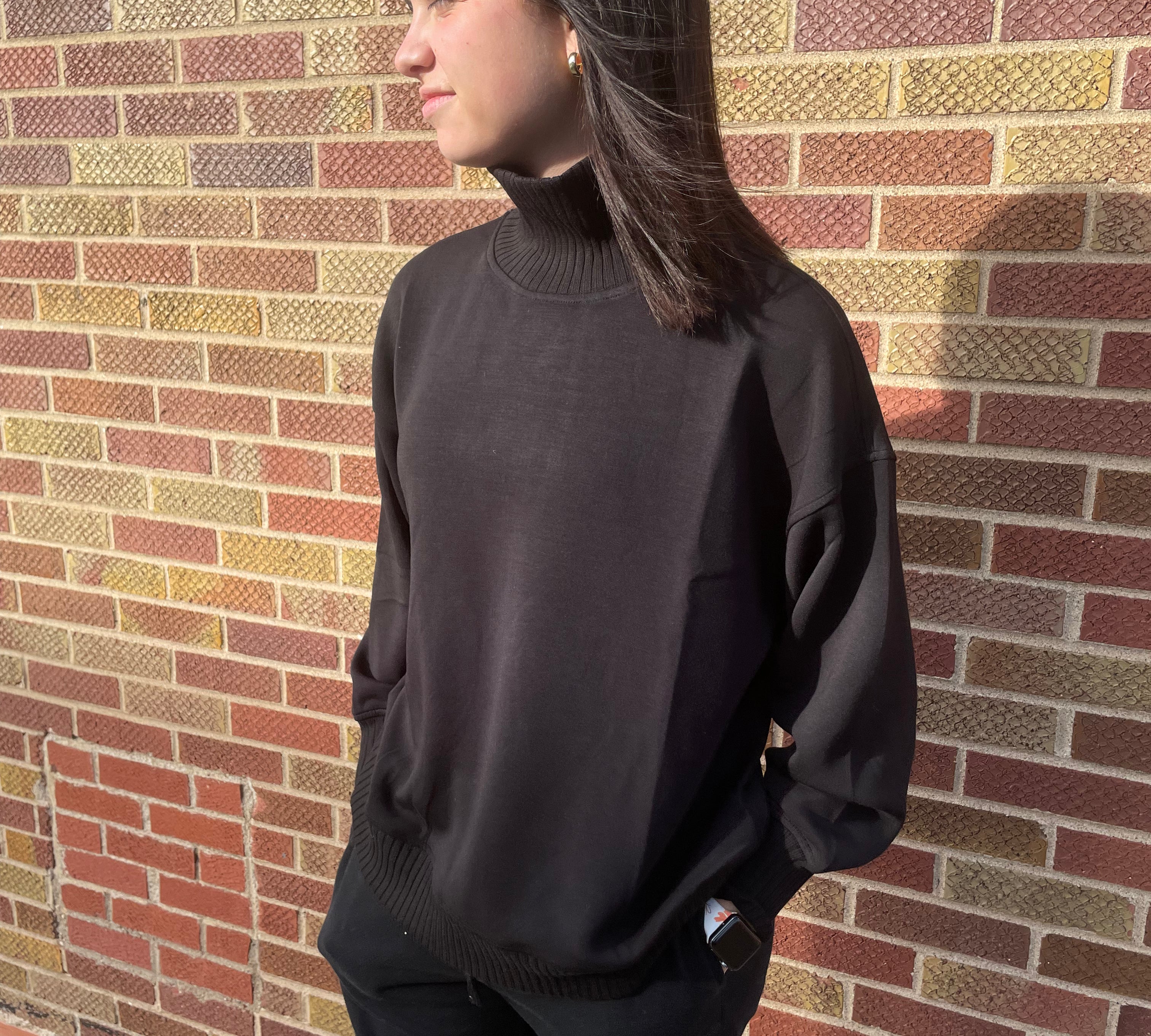 Modal Scuba Ribbed Mock Neck Pullover