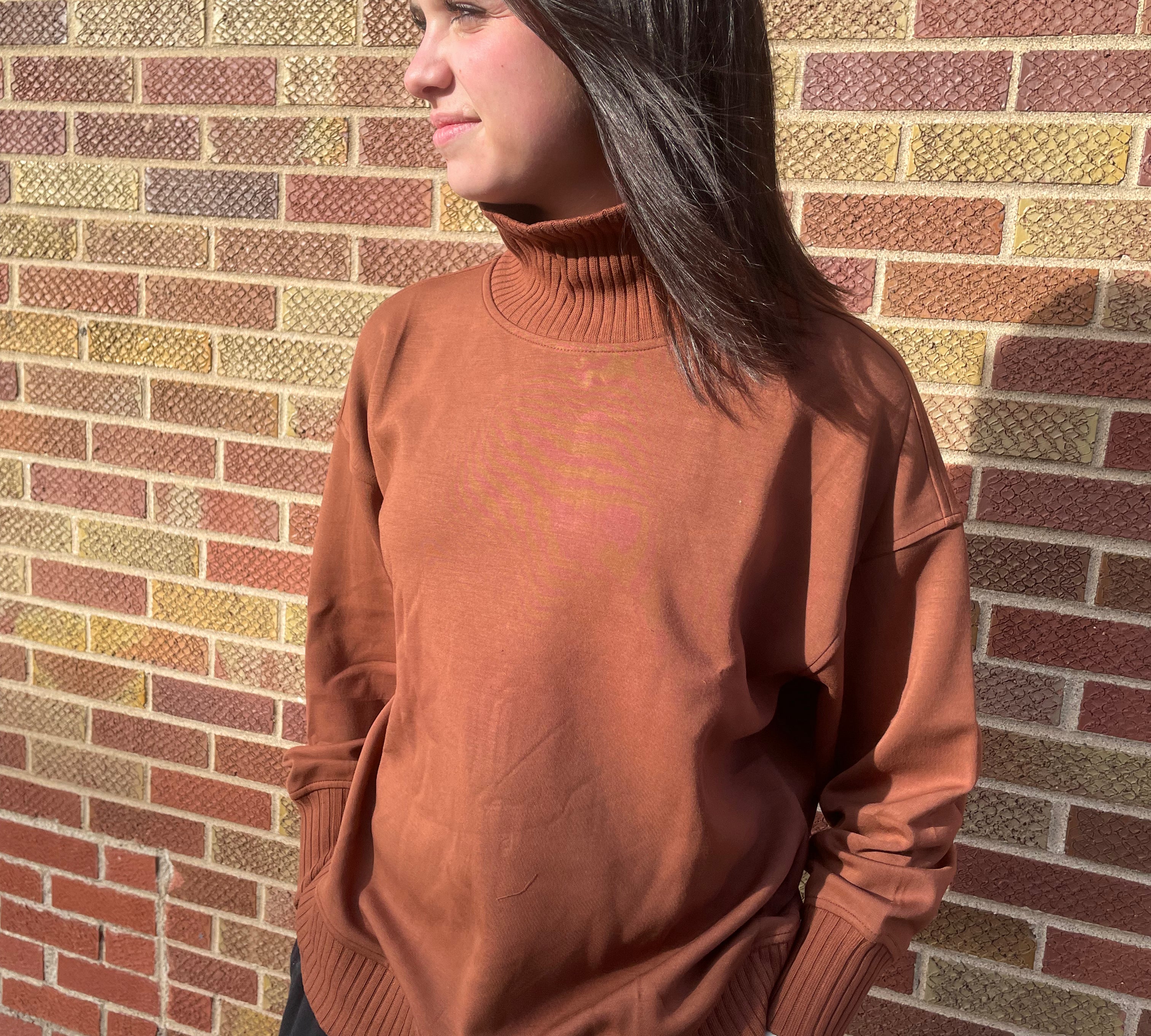 Modal Scuba Ribbed Mock Neck Pullover