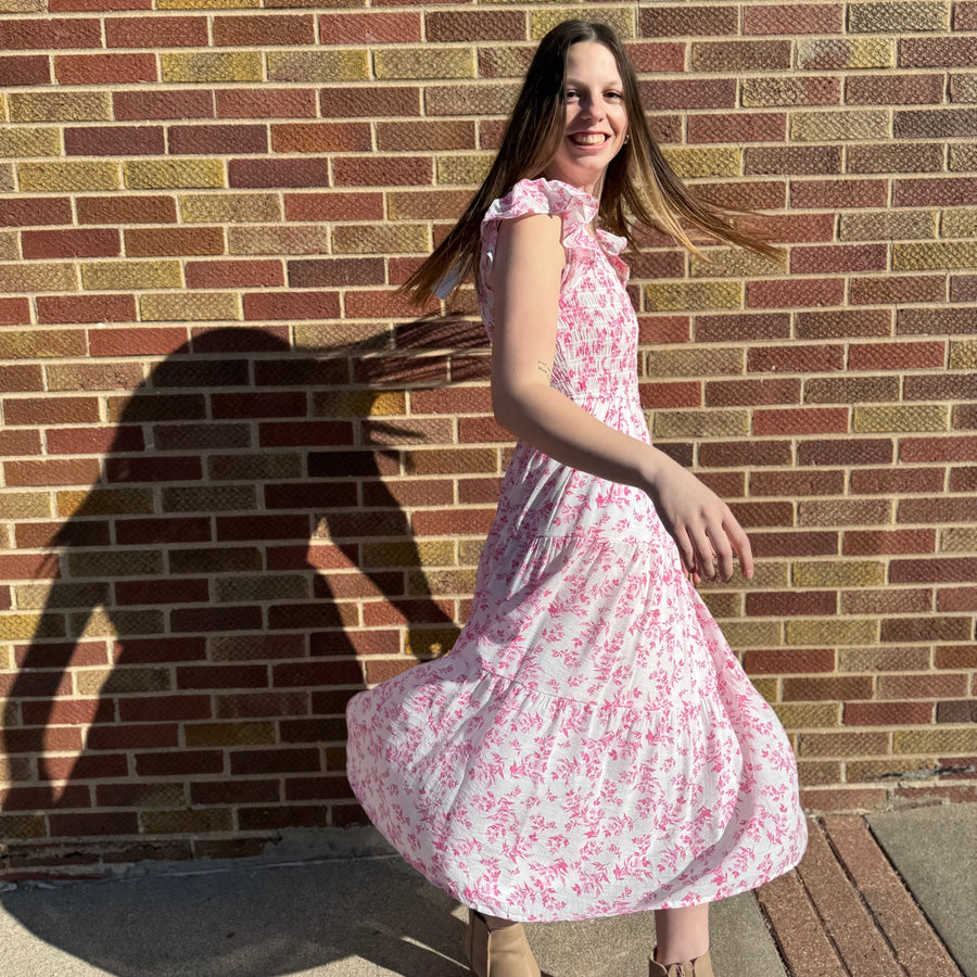 Floral Vneck Smocked Midi Dress