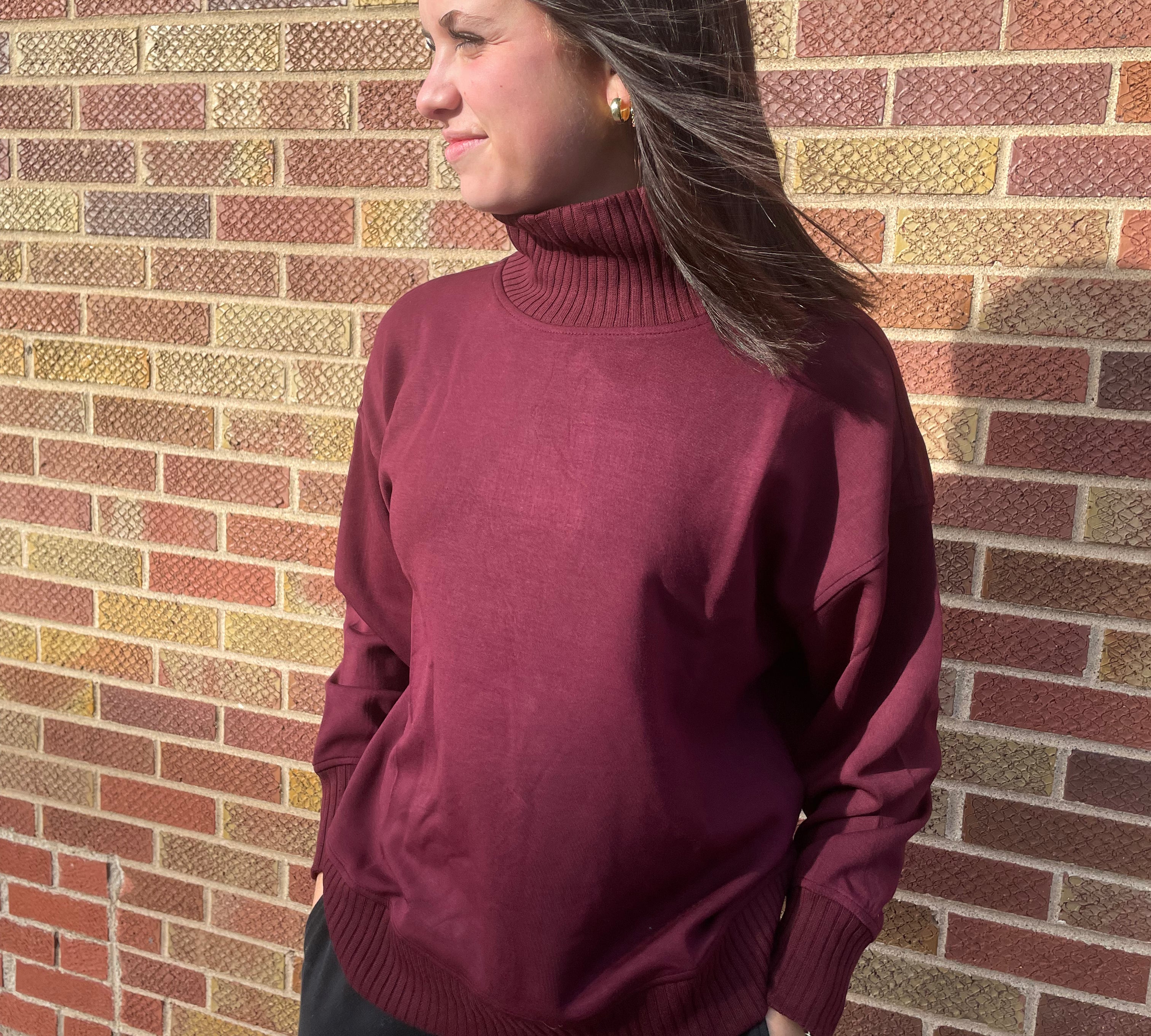 Modal Scuba Ribbed Mock Neck Pullover