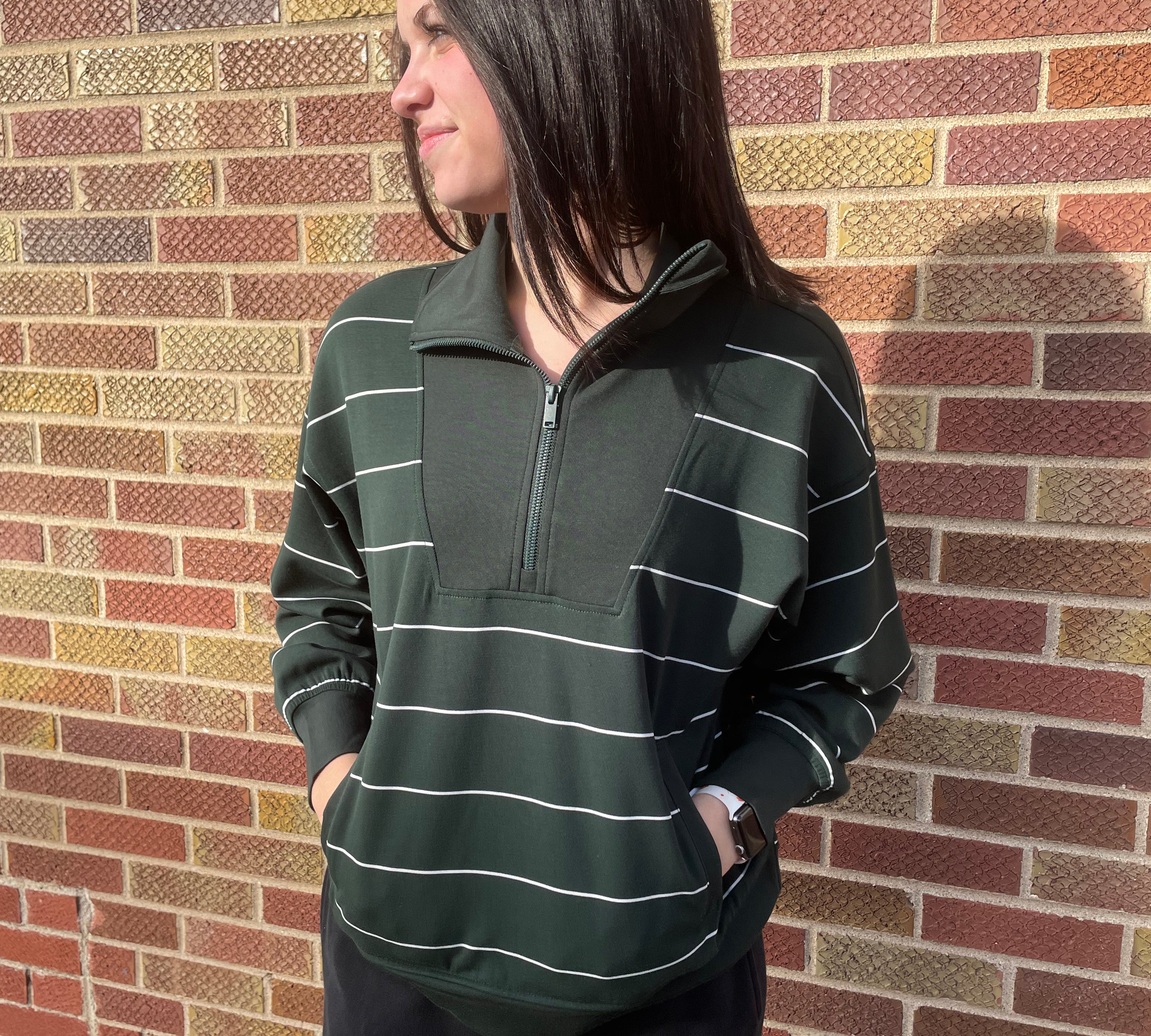 Plus Stripe Modal Quarter Zip Pullover