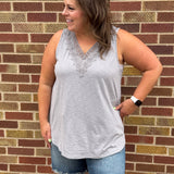 Plus Lace Neckline Tank Top