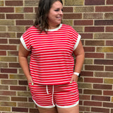 Red/Ivory Stripe Terry Top