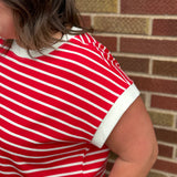Red/Ivory Stripe Terry Top