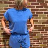 Mineral Wash Casual Capped Sleeve Top