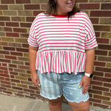 Plus Striped Babydoll Short Sleeve Top