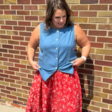 Plus Size Button Up Denim Vest