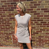 Stripe Knit Mini Dress W/ Side Tie Detail
