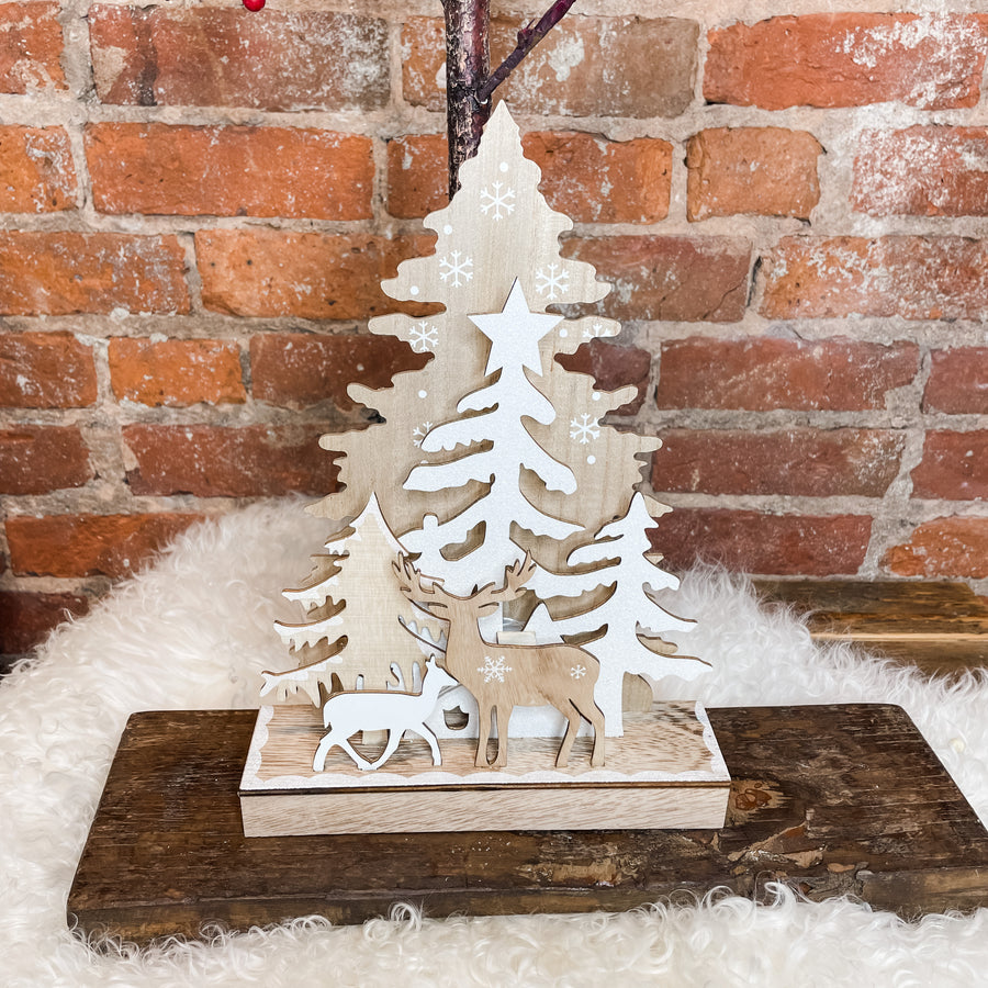 Laser Cut Christmas Tree w/ Reindeer & Lights