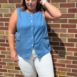 Plus Size Button Up Denim Vest
