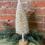 Cream Light Up Bottle Brush Tree on Wood Base