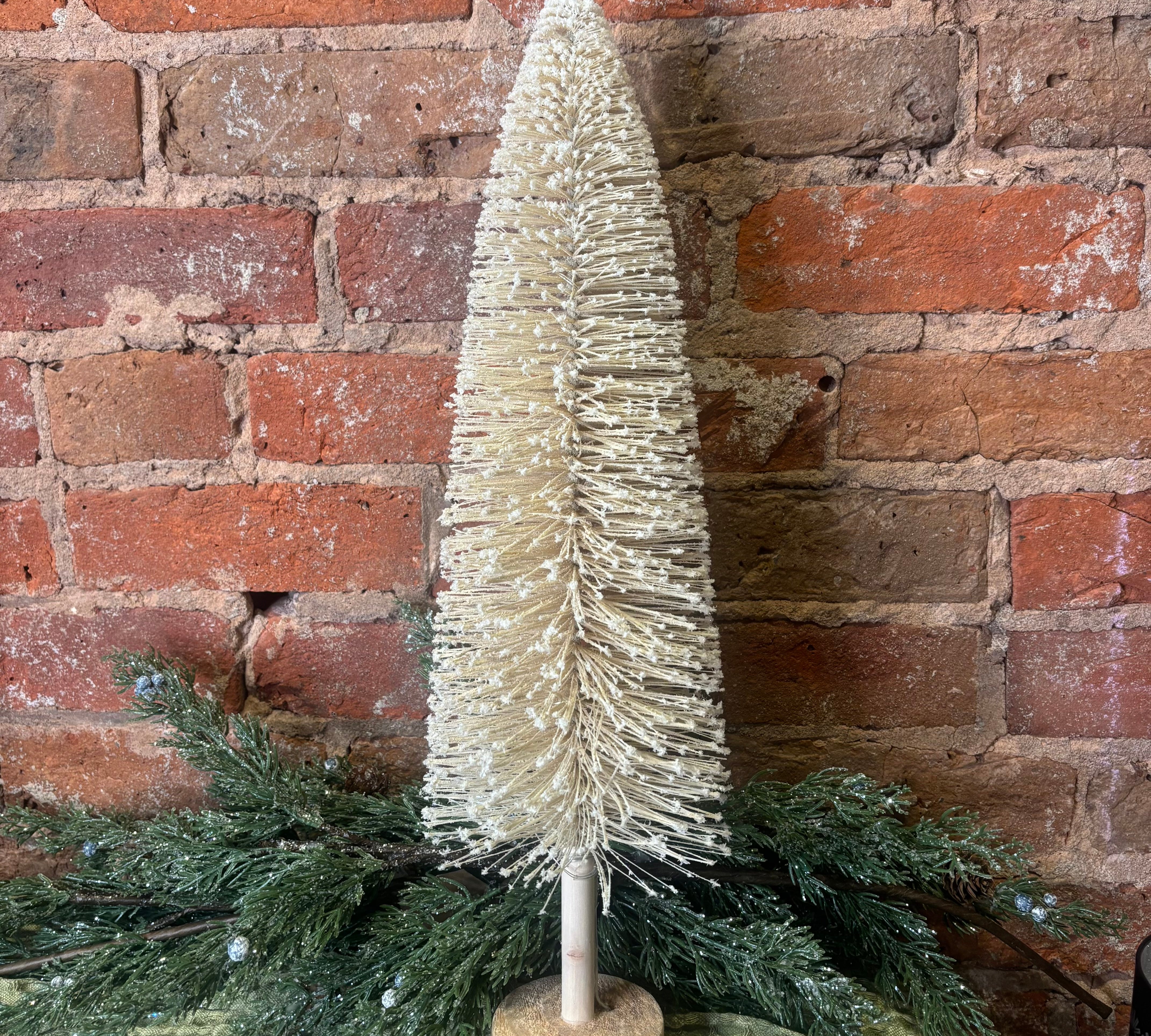 Cream Light Up Bottle Brush Tree on Wood Base