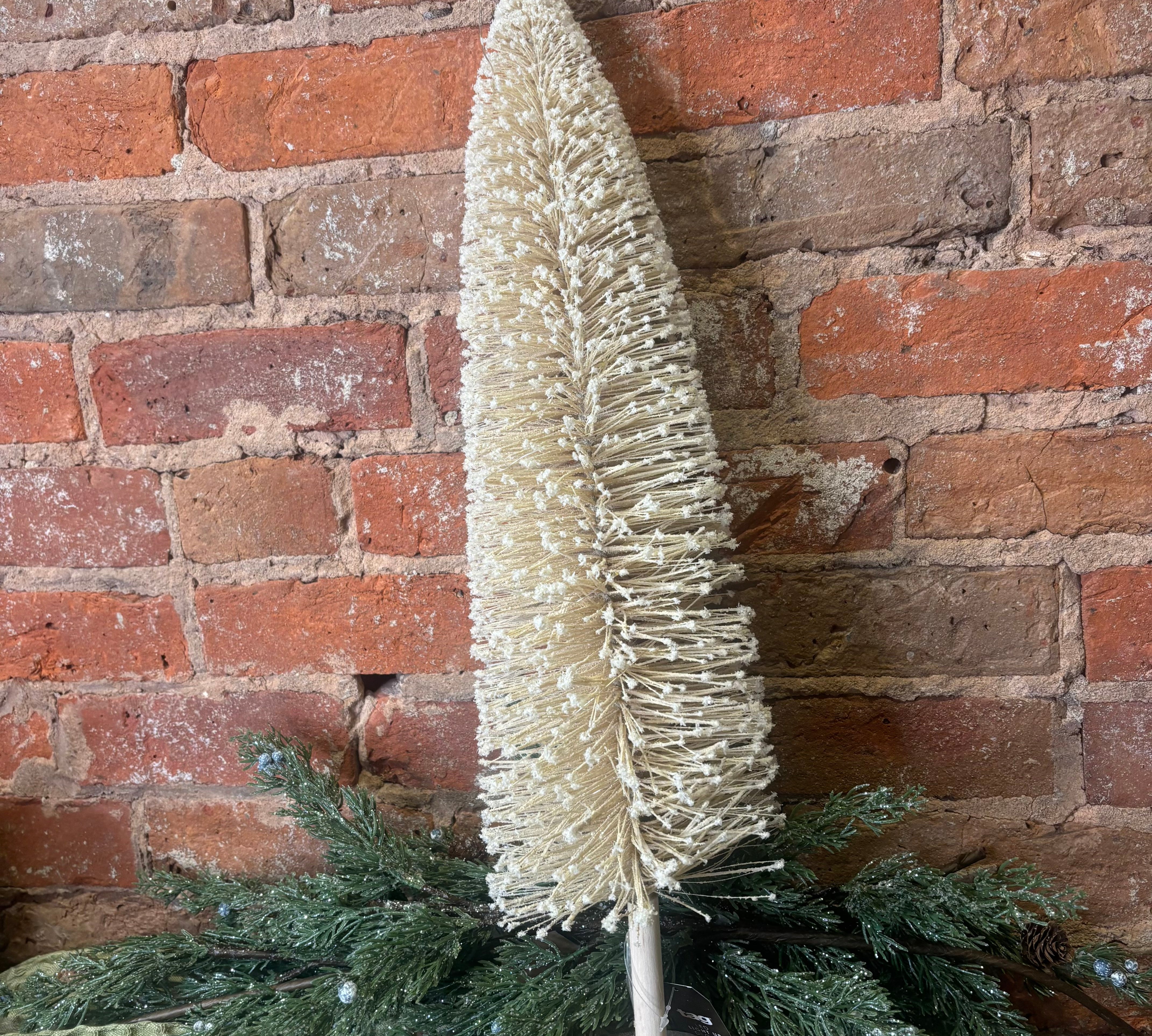 Cream Light Up Bottle Brush Tree on Wood Base