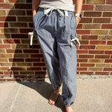 Textured Woven Pants w/Bow Detail