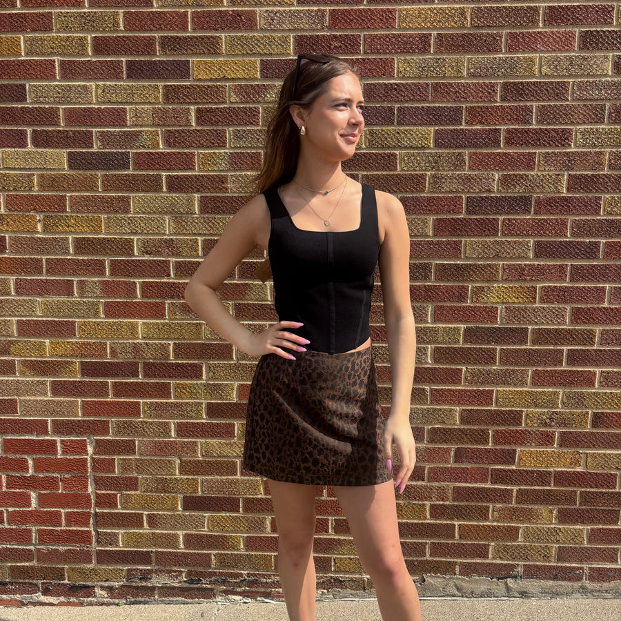 Espresso Leopard Mini Skirt