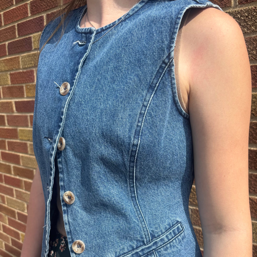 Long Button Down Denim Vest