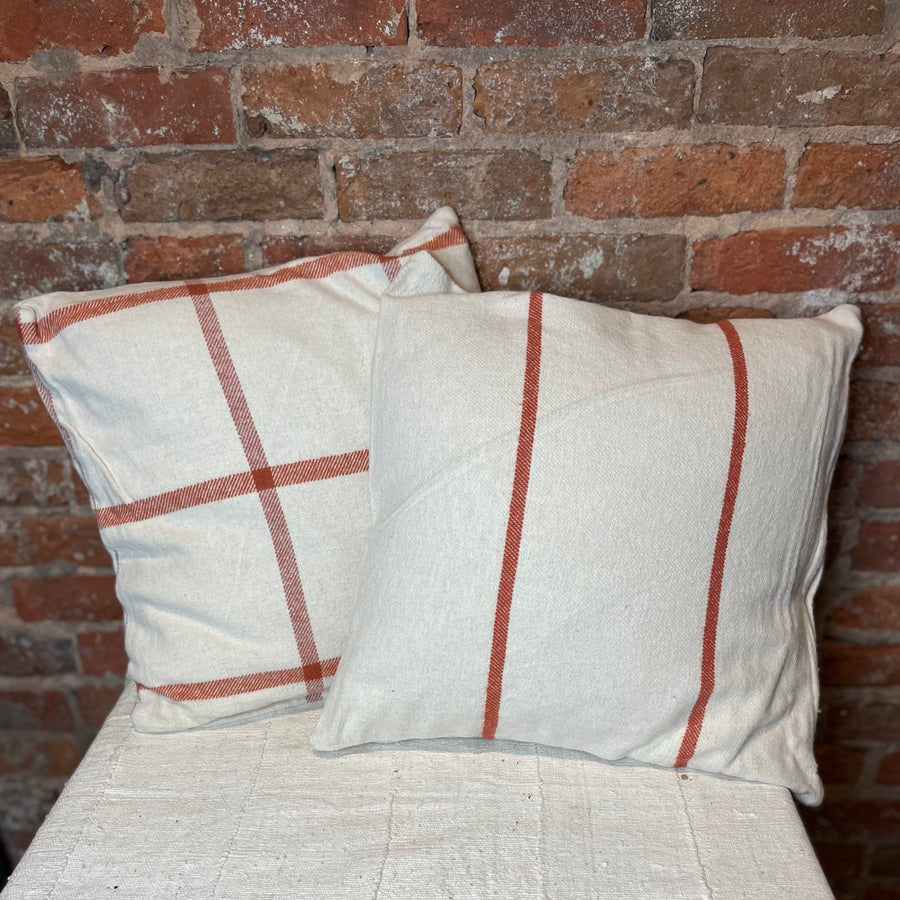 Cream & Rust Cotton Flannel Pillow 18”