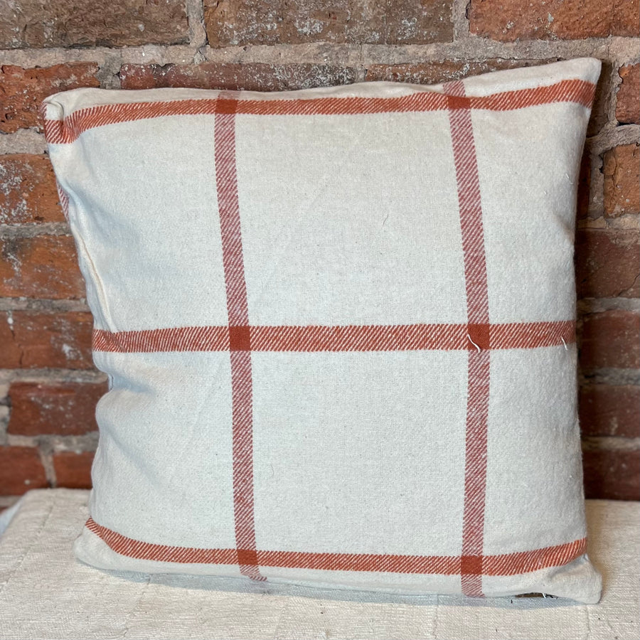 Cream & Rust Cotton Flannel Pillow 18”