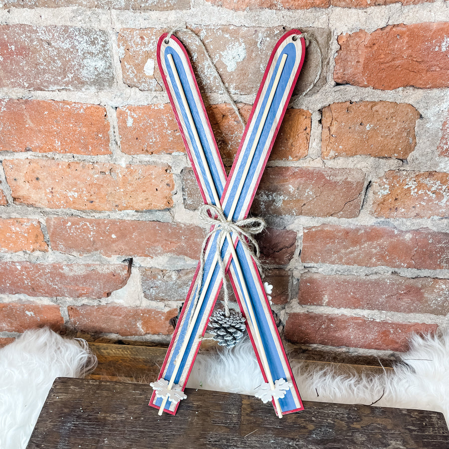 Red/White/Blue Wood Ski Ornament 15.5”