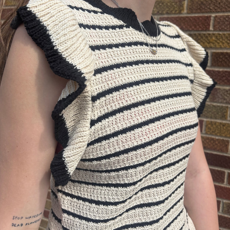 Ruffle Sleeve Stripe Knit Sweater
